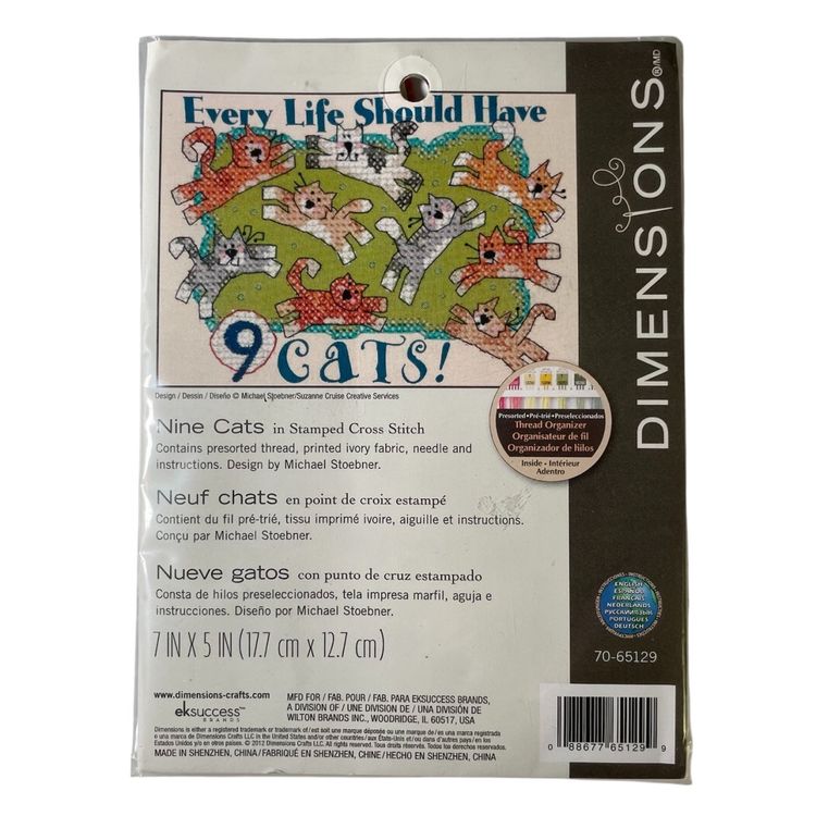NEW Dimensions Every Life Should Have 9 Cats Stamped Cross Stitch Kit 70-65129