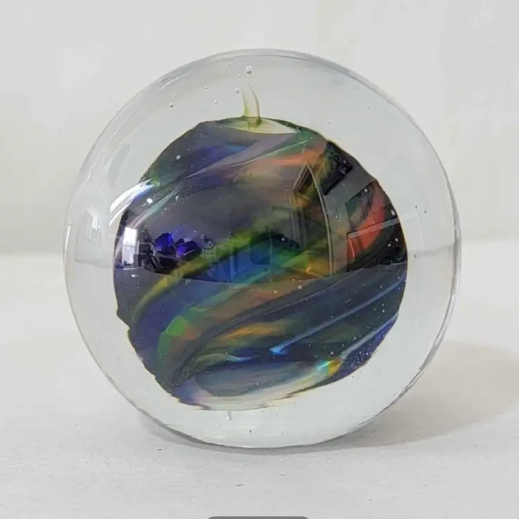 Marian Pyrcak (M.P.) Multicolor Poland Studio Art Glass Round Orb Paperweight