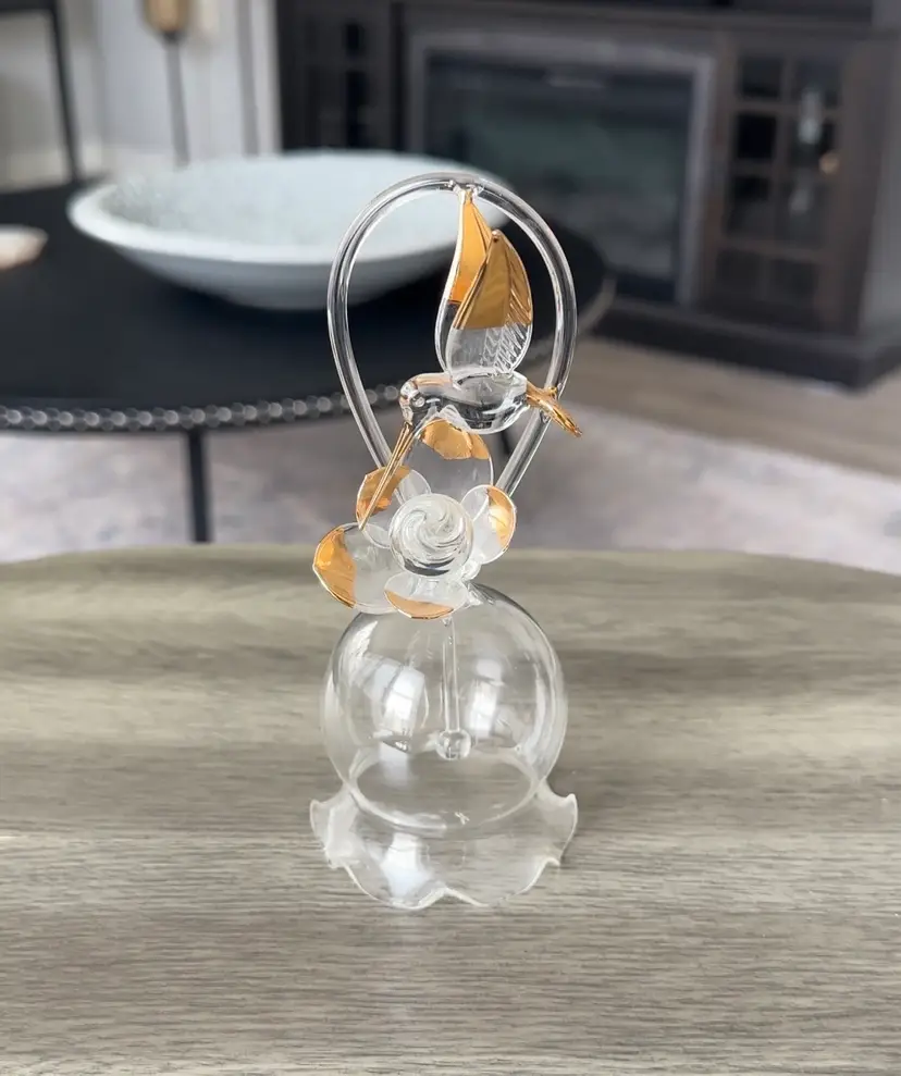 Delicate Beautiful Gold Winged Humming Bird Bell Ruffled Bottom