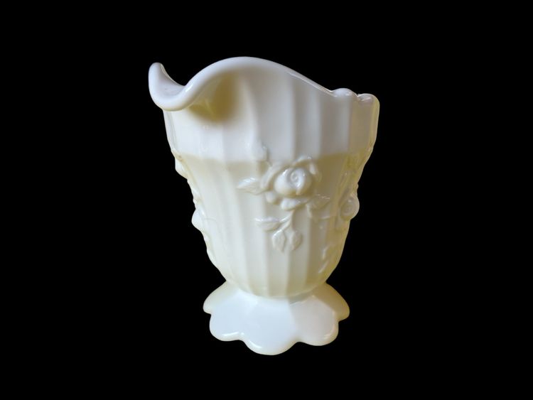 Fenton art glass Milk Glass Cabbage Rose Creamer. Fenton Item number 9203 MI.