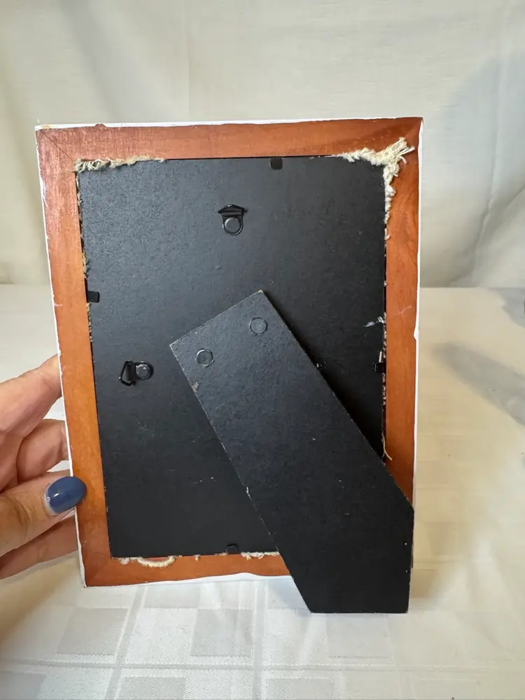 Needlepoint Purple Iris In White Wood Frame, 8.5”x 6.25”