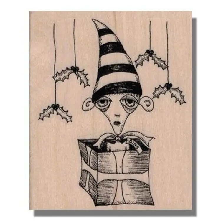 Christmas Elf Box With Mistletoe Rubber Stamp