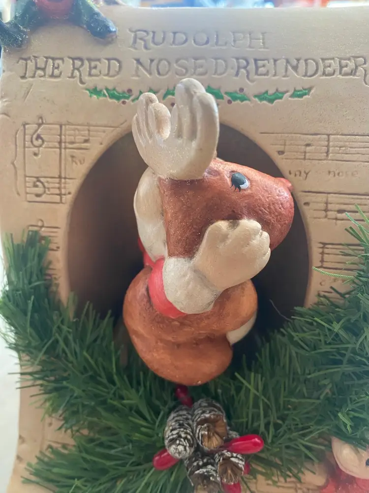 Christmas, Santa And Rudolph Wind Up Musical Figurine
