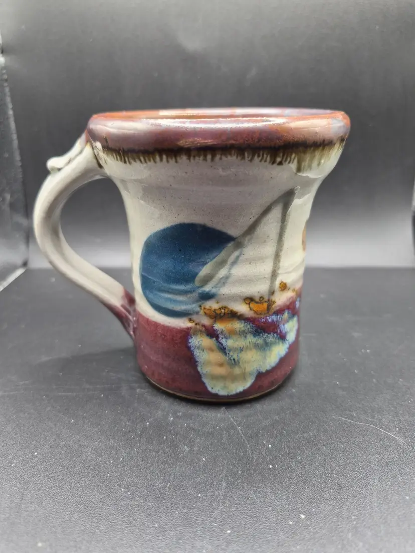 Handcrafted Ceramic Mug With Abstract Design & Earthy Tones Comfortable Handle