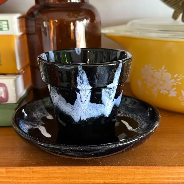 Vintage BMP Granite Blue Marble Planter With Under plate