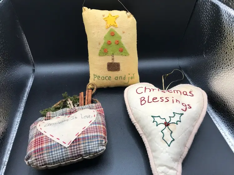 Set of 4 handmade Christmas decor ornaments primitive