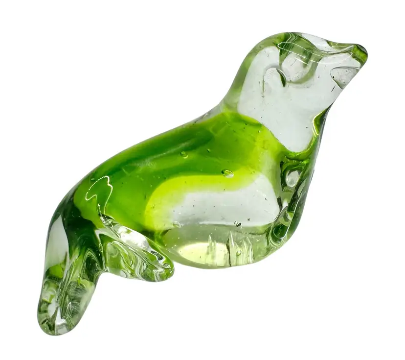 Art Glass Seal Sea Lion Figurine Paperweight Green Clear Ocean Nautical 2.25”