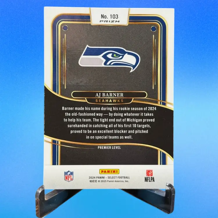 AJ Barner 2024 Panini Select #103 Premier Level Black & Red Shock Prizm RC Seattle Seahawks