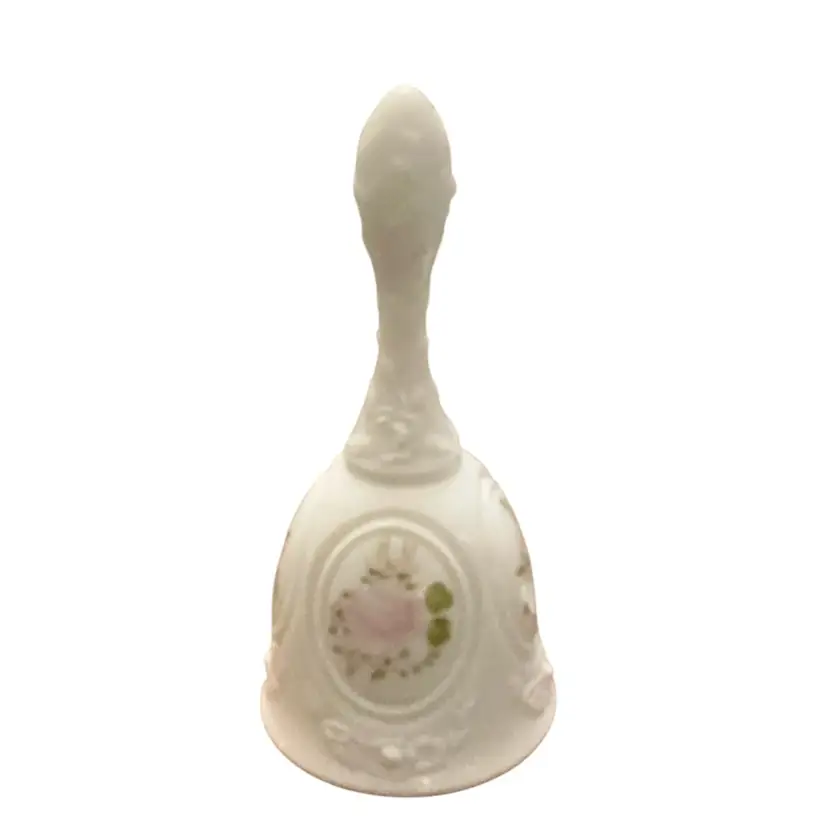 Fenton Milk Glass Bell HP By ? Brown 6 1/2” X 3”