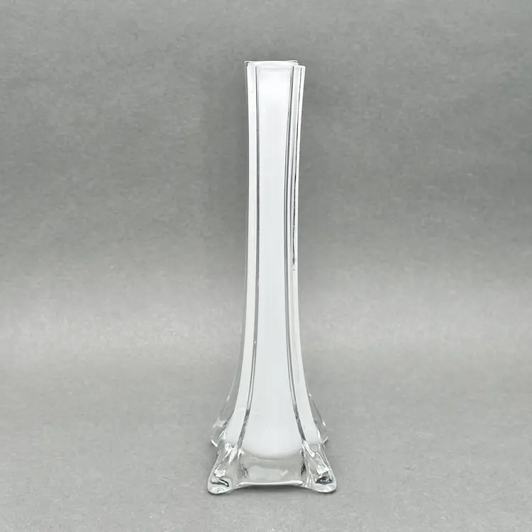 Vintage MCM White Cased Clear Glass Bud Vase