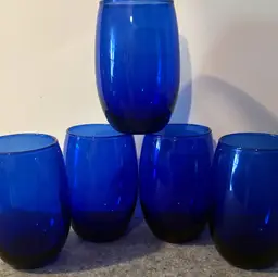 5 Cobalt Blue 4.75" Stemless Handblown Wine Glasses  # 3199