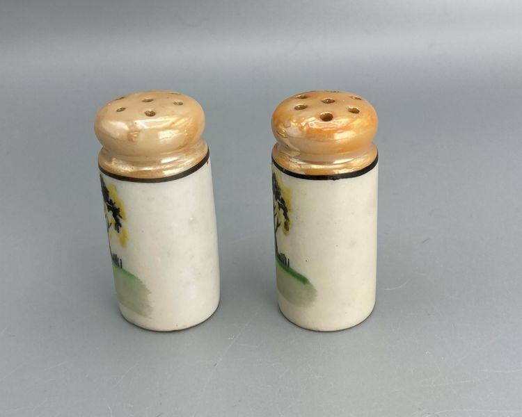 Chikaramachi Lusterware Miniature Salt & Pepper Shakers - Japan - Tree Landscape - Vintage