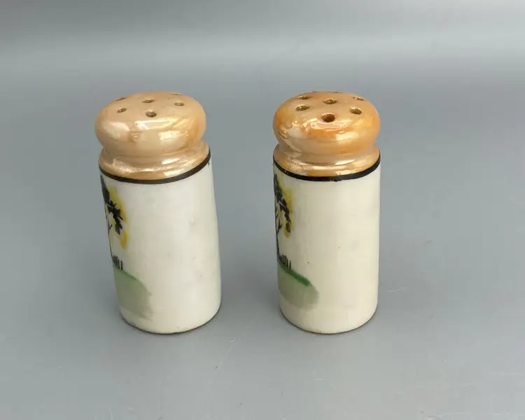 Chikaramachi Lusterware Miniature Salt & Pepper Shakers - Japan - Tree Landscape - Vintage
