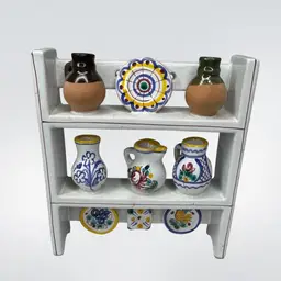 Miniature Folk Art Pottery Shadow Box Pottery Jugs and Pitchers - Signed