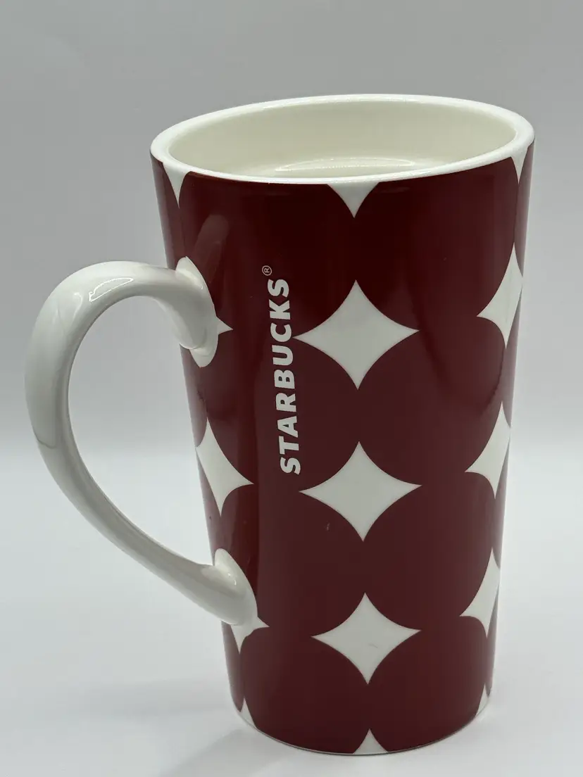 Starbucks Red White Geometric Pattern Coffee Mug, 14 fl oz/414 ml, By Starbucks, Made in China