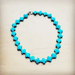 Short Turquoise Beaded Cross Necklace