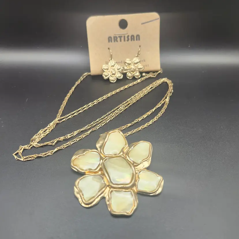 Golden Blossom Necklace and Earring Set