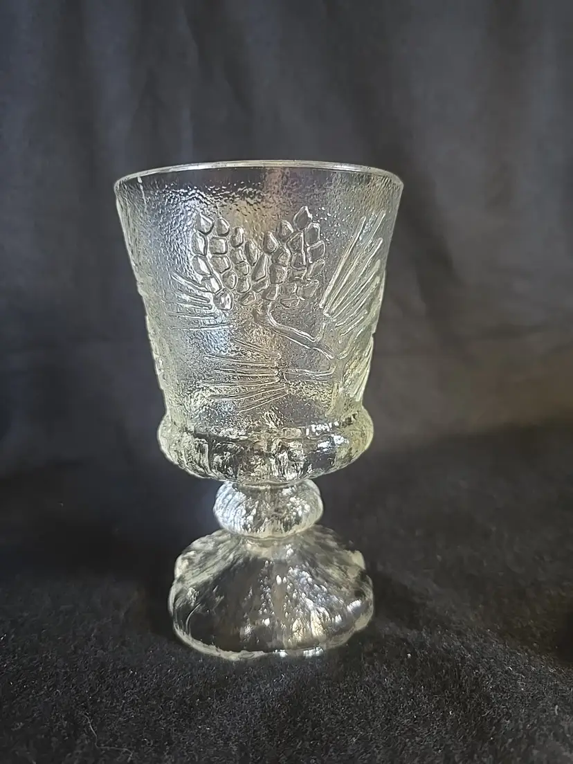 Vintage Indiana Glass Tiara “Ponderosa Pine” Goblets – Rustic Woodland Lodge Pinecone Glassware-Set of 5, 6”, 10 oz