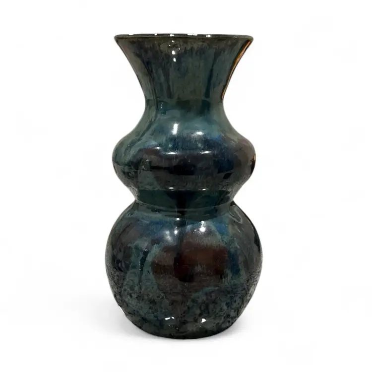 Hand Crafted Blue And Brown Glazed Pottery Vase