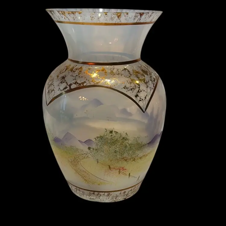#265/500 1998 Fenton “After The Rain” French Opalescent Handpainted With 22k Gold Arches & Accents - Signed D. Robinson & Numbered