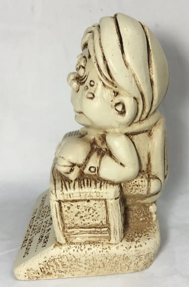 Vintage Paula Co. figurine, humorous, office worker, resin, beige & brown, 1976