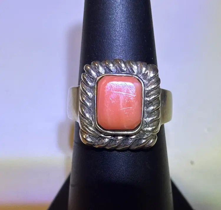 Pink Coral and Sterling Ring