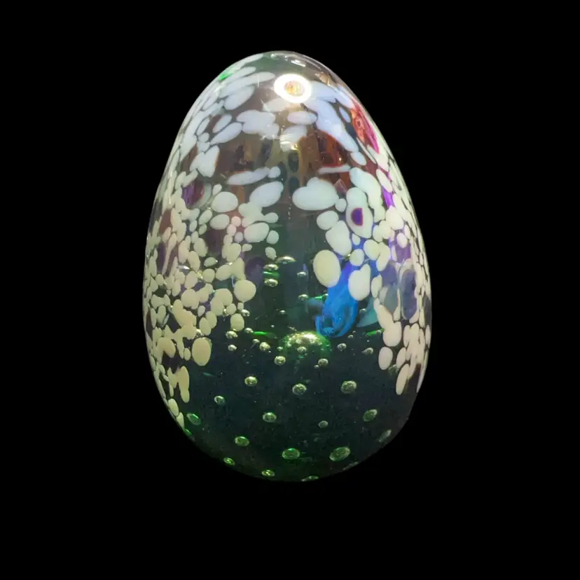 Mount St. Helens 1990 Teal Iridescent Egg Shaped Paperweight