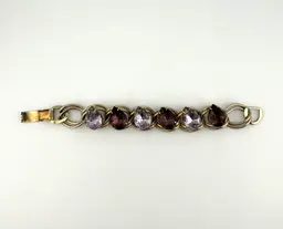 Vintage Chunky Gold Tone Faceted Purple Glass Stone Bracelet 6.25”