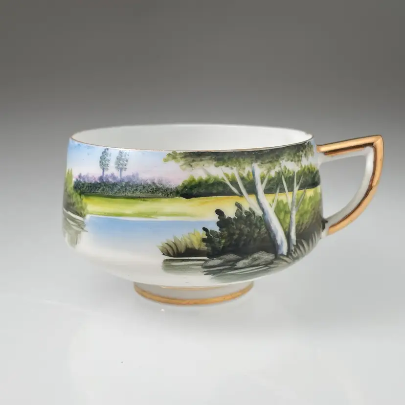 Norcrest Finely Hand Painted Teacup Lake & Pastoral Landscape Vintage Japan READ