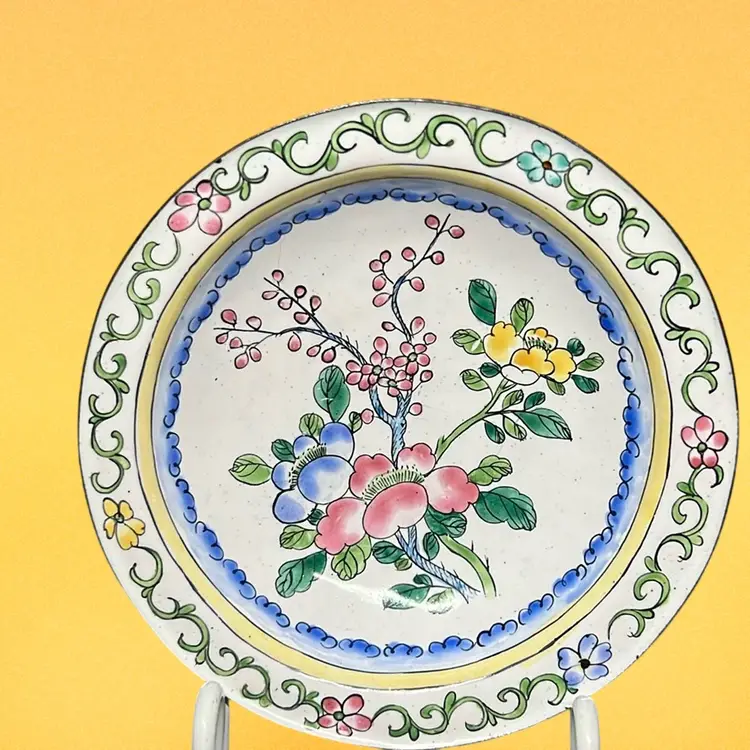 Vintage - 1900’s Chinese Enamel Painted Metal (copper) Miniature Plate.