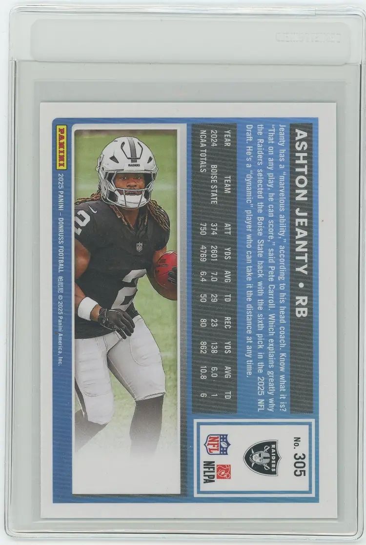 Football 2025 Panini Donruss - Rated Rookie Ashton Jeanty #305 Press Proof Green (RC)