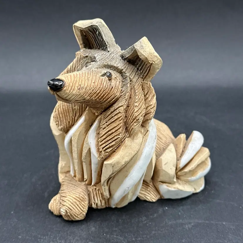 Vintage Artisenia Rinconada Collie dog clay carved figurine Uruguay signed