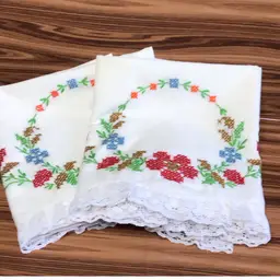 Vintage Embroidered Floral Pillowcases with Lace Trim