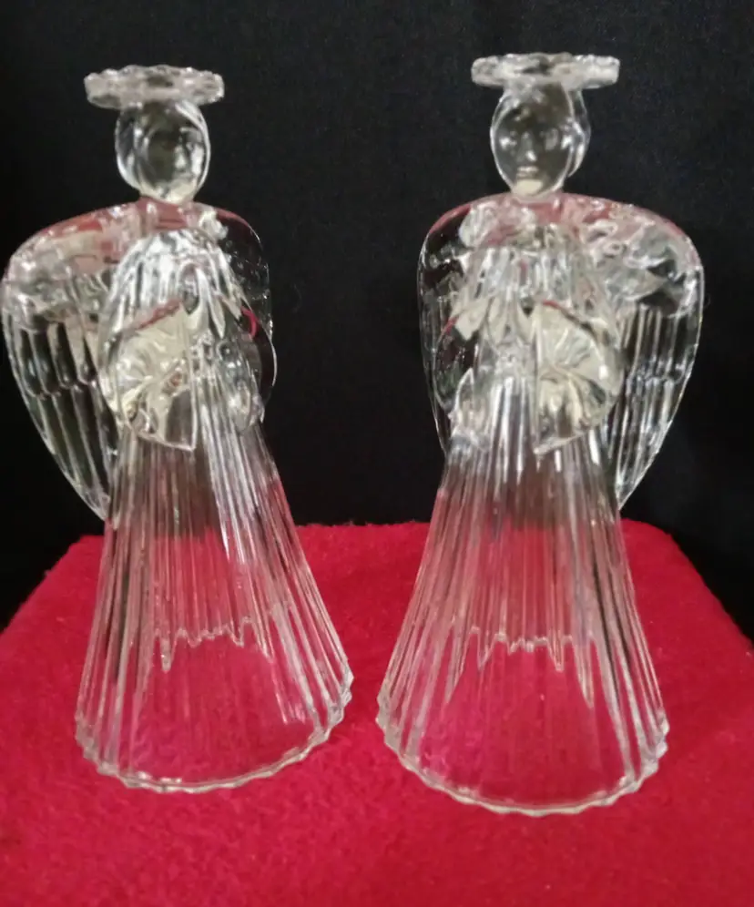 Elegant Crystal Angel Candle Holders Figurine Pair