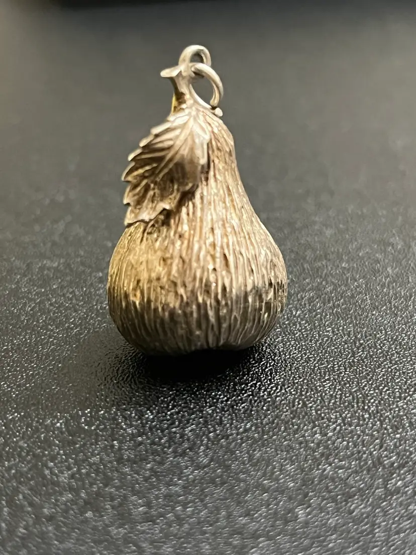 Sterling Silver Textured Pear Pendant Charm 1.25”, 11.89g
