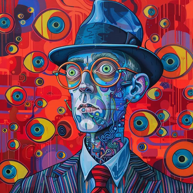 Blue Man On Red By Kevin George - 8” X 8” Canvas Print