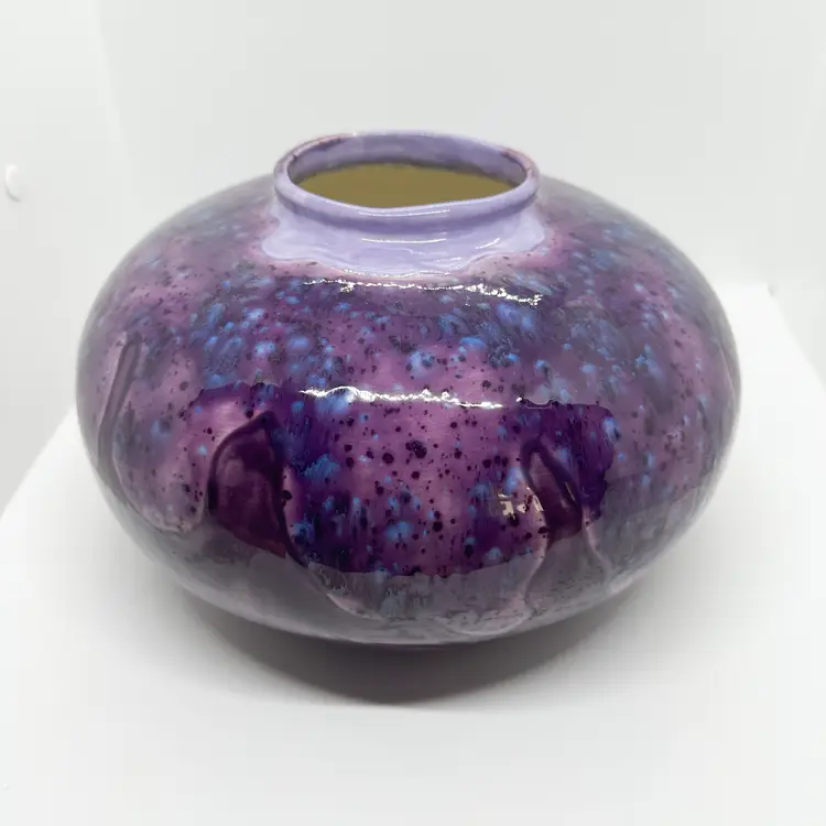 Handmade Purple Glazed Pottery Vase Bowl Ceramic Drip Splatter Abstract Modern