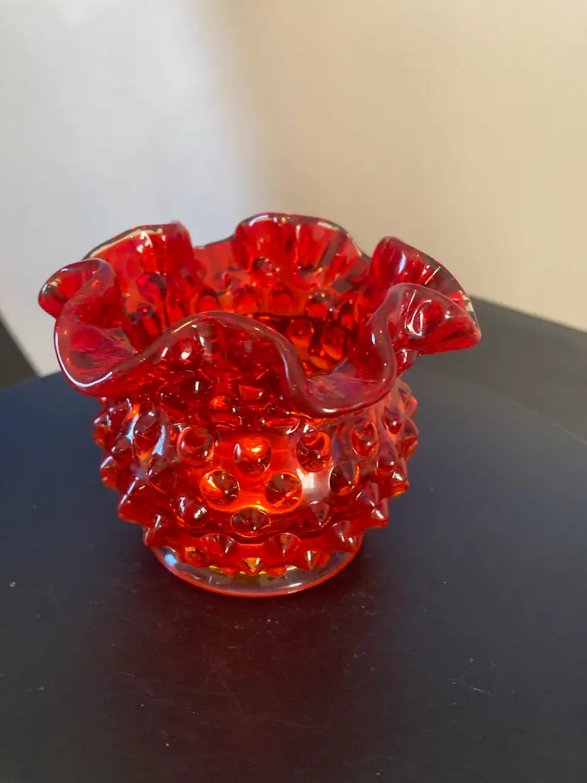 03. VTG Amberina Hobnail Bud Vase Glowy