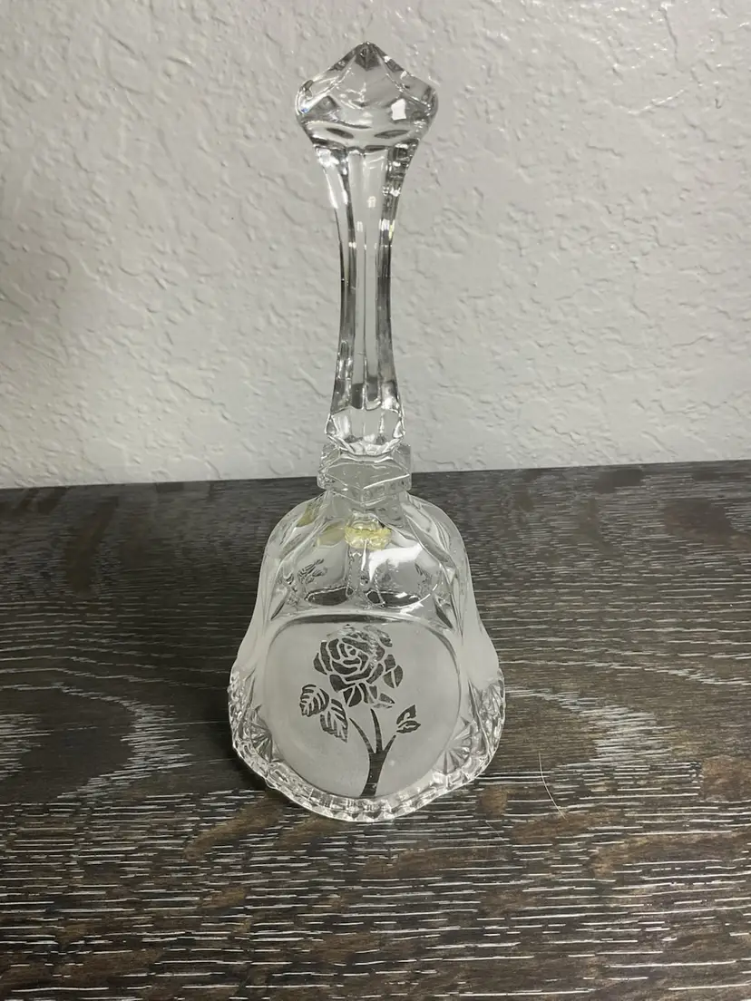 Frosted Crystal Bell with Rose Design