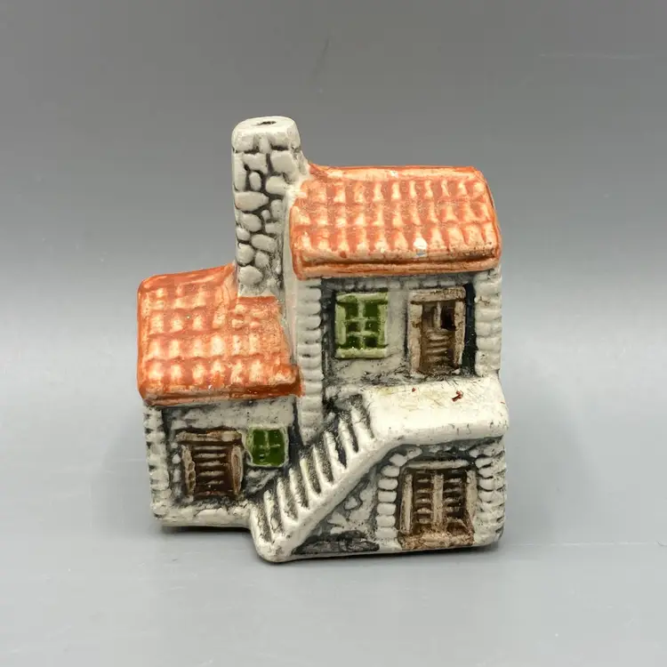 Vintage Miniature Ceramic House with Orange Roof