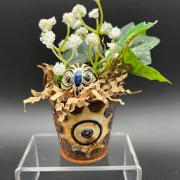 Miniature Assemblage w/Tonala Owl Upcycled 4.5" tall - Rusty Pail Handmade By Me