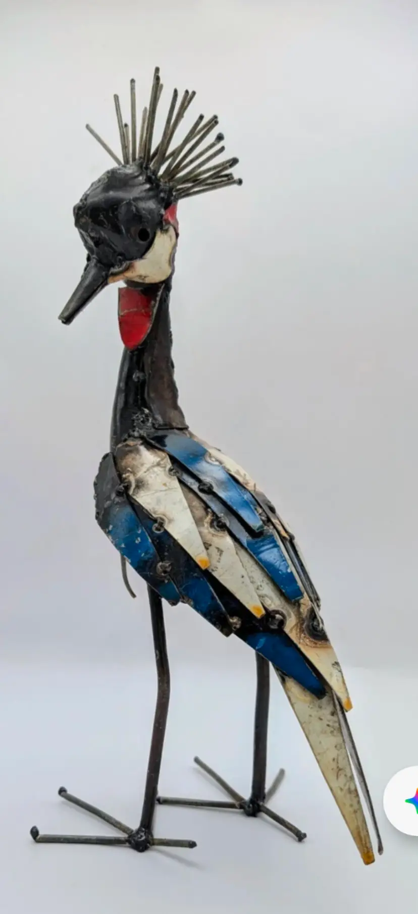 Swahili  Recycled Metal  Sculpture Tall Crowned Crane Handmade in Zimbabwe