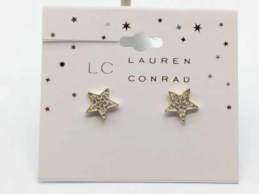 Lauren Conrad Gold Tone Sparkle Star Stud Pierced Earrings NWT