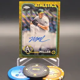 Mason Miller Auto 2024 Topps Chrome Update Baseball Gold Wave Refractor Autograph Parallel Numbered 18/50 - Card #AC-MM - Oakland Athletics