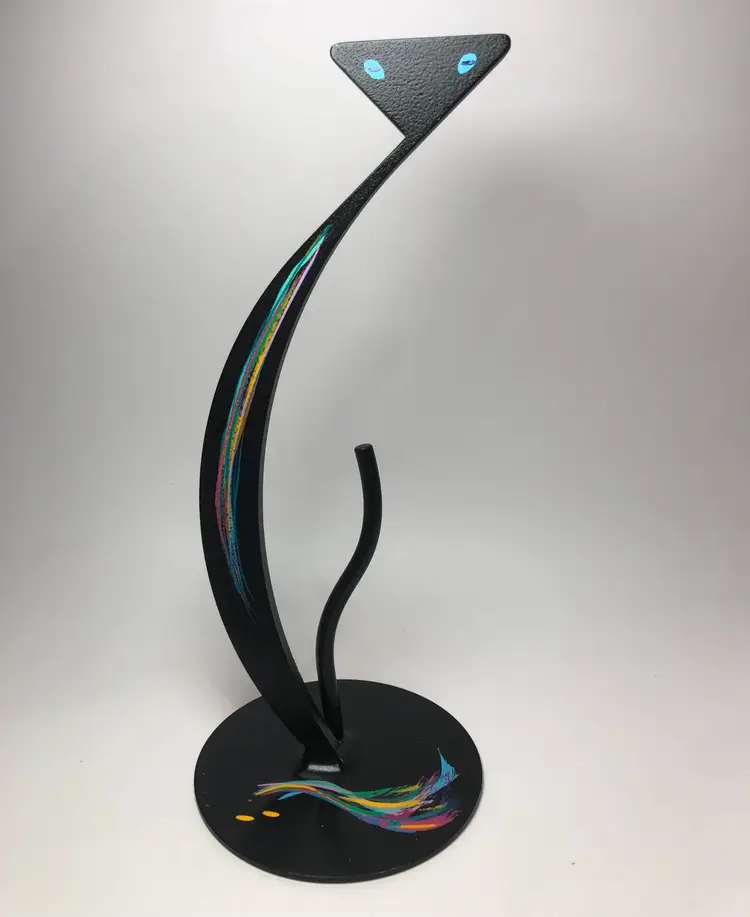 Signed J Hunter 14" Metal Black Cat Art Sculpture Standing Figurine Handmade MCM