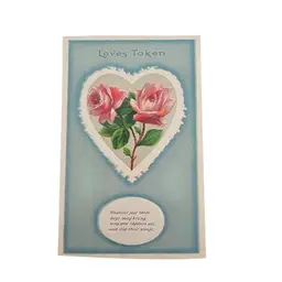 Antique Embossed Valentine Postcard With Pink Roses Heart-Shaped Design "Loves Token" Early 1900s
