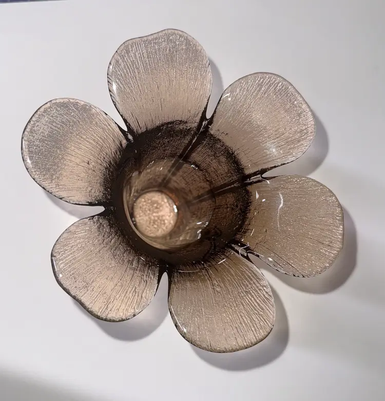 Viking Glass Petal Vase Smoke brown Textured 6.25” tall