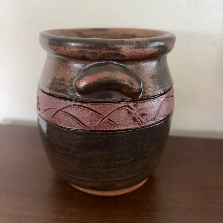 Vintage Studio Pottery Crock Signed “MC” Hand Thrown Stoneware Rustic MCM