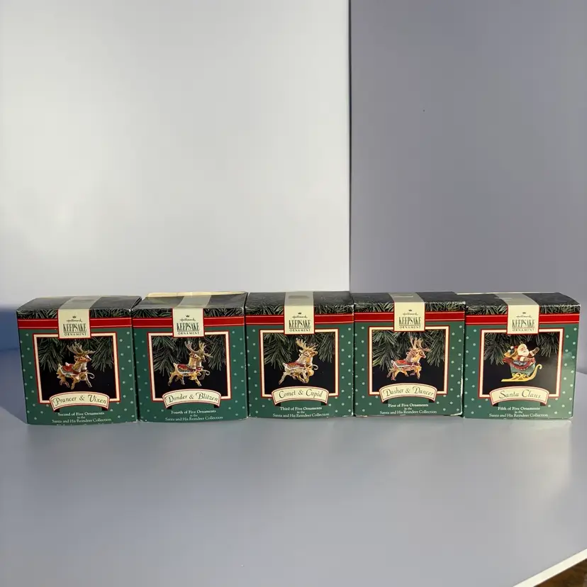 Hallmark Santa and His Reindeer Collection Ornaments Complete Set w/ Boxes 1992