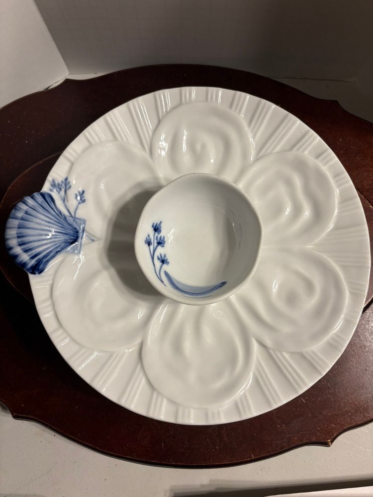 Artland Oyster Plate With Sauce Dish, Seafood Whiteware Collection